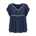 thumbnail image 3 of Short Sleeve Cotton Linen Peplum Tops for Women V-Neck Crochet Trim Casual Blouse for Work Vacation Daily Life and Outdoor Activities, 3 of 5