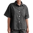thumbnail image 2 of Women's Vintage Denim Shirt, Short Sleeve Button Down Shirt with Chest Pockets, Relaxed Fit Casual Jean Top, Summer Denim Shacket and Oversized Jean Shirt-Gray, 2 of 6