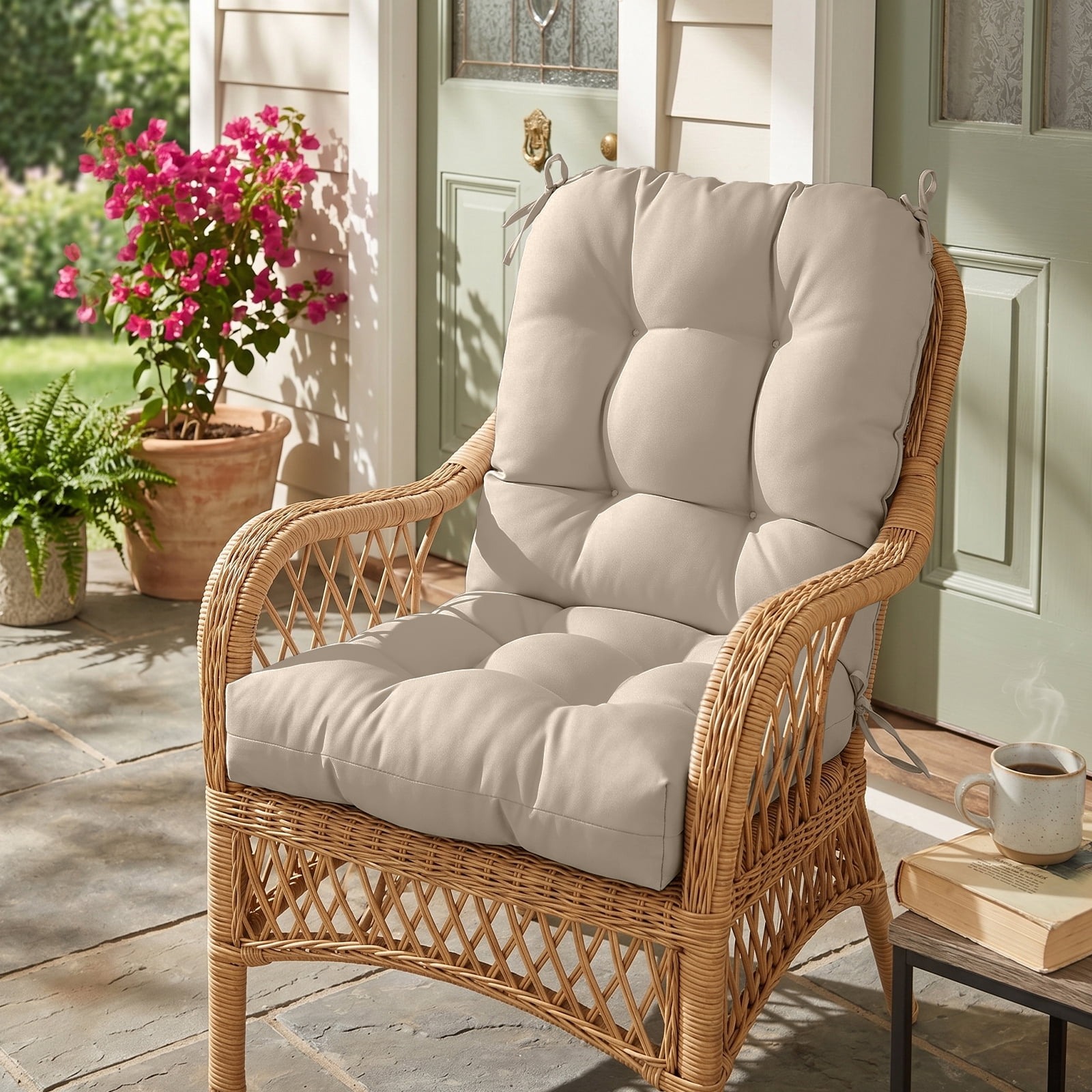 EAGLE PEAK Tufted Outdoor/Indoor Seat/Back Chair Cushion, Set of 2, 42 x 21 in, Beige