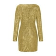 thumbnail image 4 of FAVIPT Women's Glitter Party Dresses 2025 Elegant Dressy Trendy V Neck Long Sleeve Faux Wrap Ruched Bodycon Sparkly Night Club Dress Yellow,L, 4 of 6
