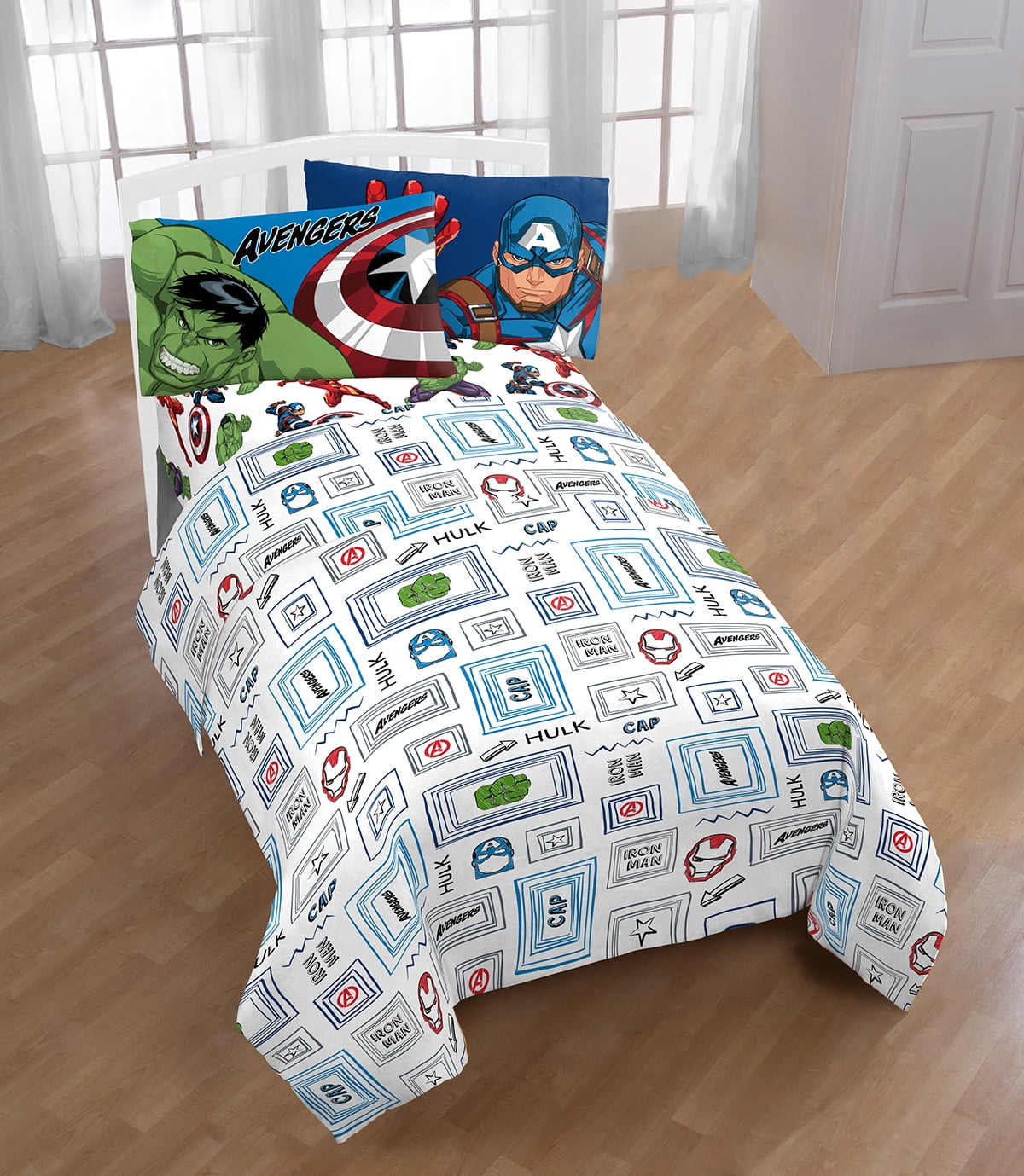 Marvel Avengers Superhero Kids 4 Piece Blue Bedding Set Twin