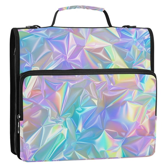 Laser Irregularity Pattern Binder Bag with Shoulder Strap 3 Ring Zipper Binder File Folder Document Storage