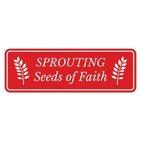 Signs ByLITA Standard Sprouting Seeds of Faith Door or Wall Sign Easy Installation | Durable Construction | Religious Greetings | Sunday School Welcome Signs | Church | Faith Sign (Red) - Large