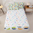 thumbnail image 4 of Homewish Kawaii Dino Zipper Queen Comforter Set with Fitted Sheet and 2 Pillowcases,Cartoon Animals Theme Zipper Bedding Set,White,Colorful Stars Reversible,4pcs, 4 of 8