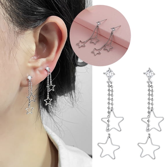 QIQUWOHUL 925 Sterling Silver Dangle Drop Earrings| Celestial Tassel Earrings| Star Earrings| Silver Earrings