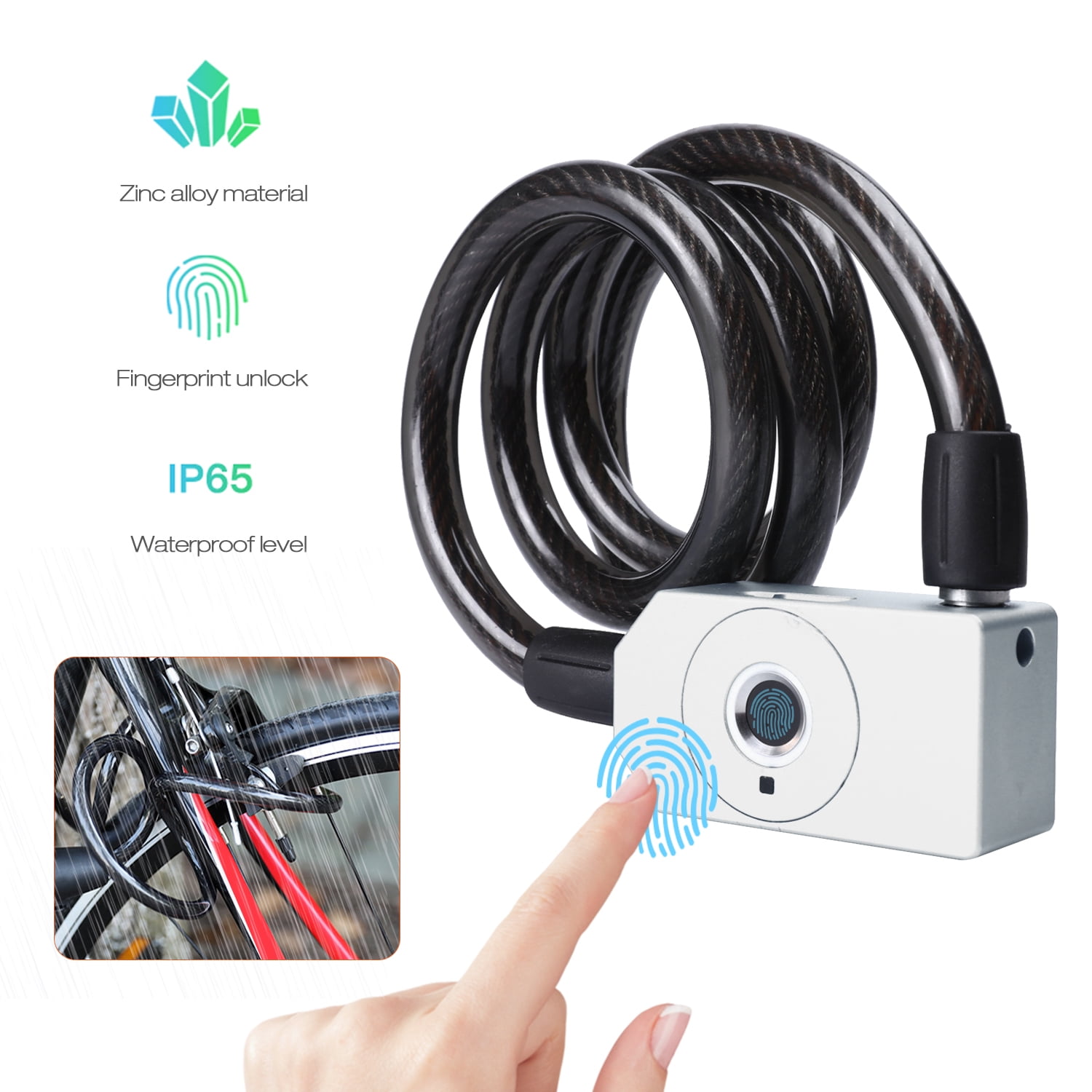 Fingerprint Bike Lock Fingerprint Bike Lock, Theft Key Bicycle Lock with USB Charge IP65