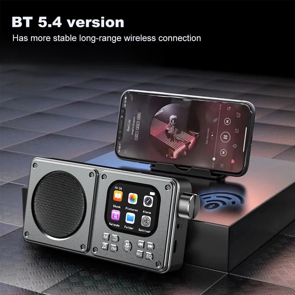 Wiher Portable FM Radio with Bluetooth Speaker, 2.0” Color HD Display, Loud Speakers, Headphone Jack, Support Alarm TF Card MP3/MP4 Player for Home Outdoor Gray