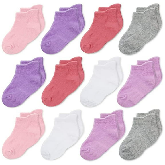 CozyWay Toddler Socks - No-Show Ankle Baby Socks with Non-Slip Grip - Stretchy Cotton for Girls & Boys - Size 1T-3T, Pink Multicolor, 12 Pack