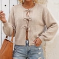 thumbnail image 5 of TGSLY Women's Tie Front Bow Cardigan Sweaters Lightweight Soft Crew Neck Long Puff Sleeve Knit Tops Loose Causal Solid Color Cropped Cardigans XL, 5 of 8