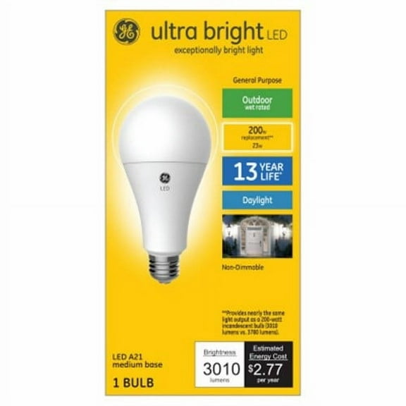 GE 93128934 LED Bulb Ultra Bright A21 E26 (Medium) Daylight 200 Watt Equivalence Frosted