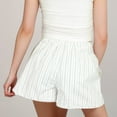 thumbnail image 6 of Women's Vertical Stripe Lounge Shorts with Elastic Waistband Faux Fly Front and Relaxed Fit Side Pockets - White, Small, 6 of 7