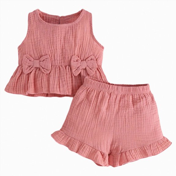mgoYE Toddler Baby Girl Clothes Cute Outfits Girls Linen Bow Tank Tops Ruffled Shorts Set Spring Summer Clothes for Kids