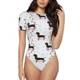 thumbnail image 1 of Saiise Pyjama à Motif Teckel pour Femmes, Manches Courtes, Col Rond, Justaucorps Extensible avec Fermeture à Pression-Petit, 1 of 7