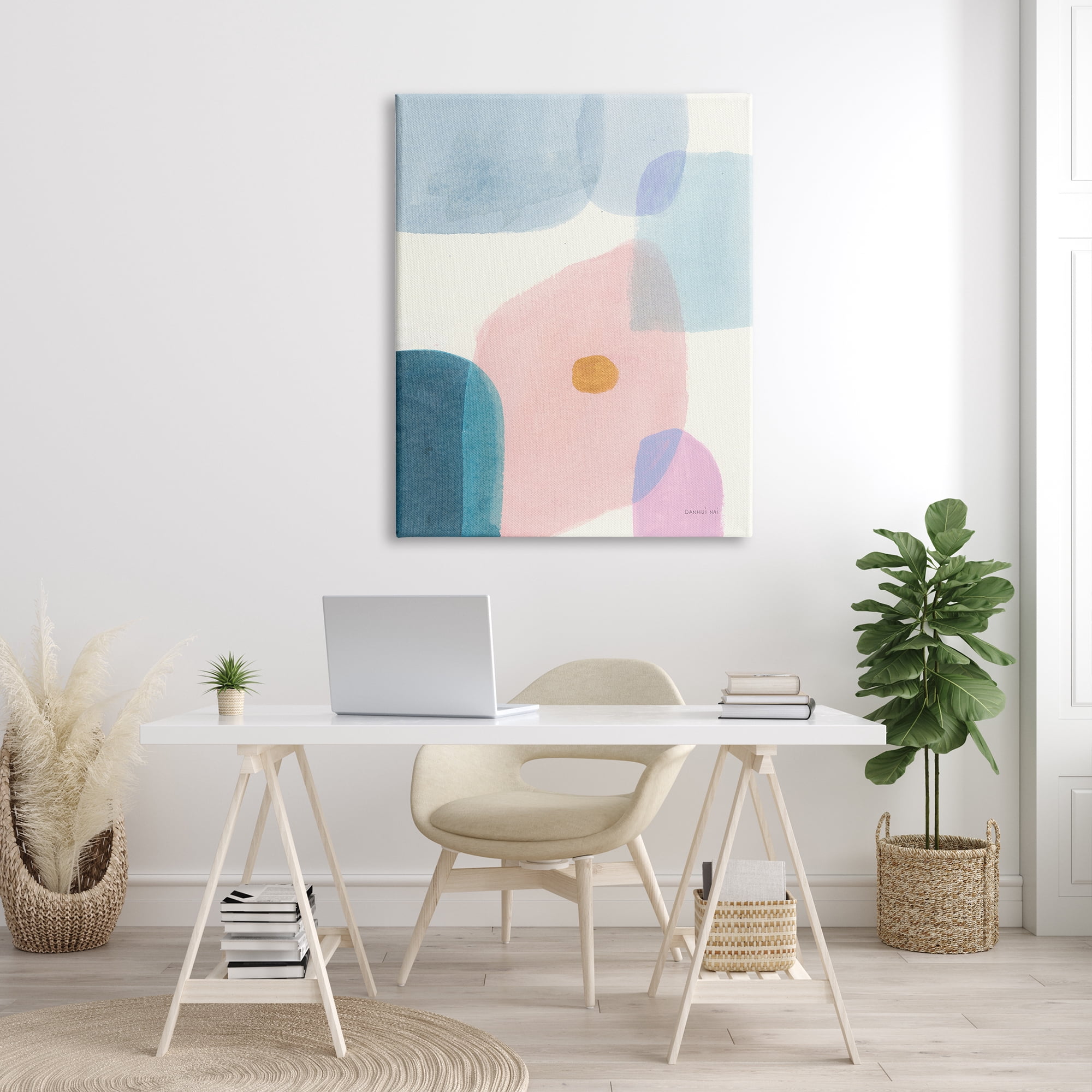 Stupell Industries Pastel Geometric Shape Abstraction Soft Blue Pink Yellow Abstract Painting Gallery Wrapped Canvas Print Wall Art, 36 x 48