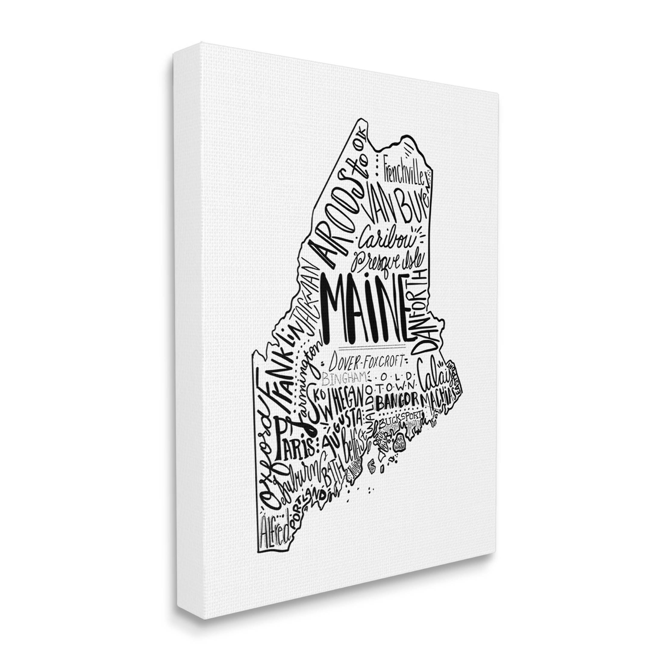 Stupell Industries Maine State Shape US Cities Typography Graphic Art Gallery Wrapped Canvas Print Wall Art, Design by The Saturday Evening Post