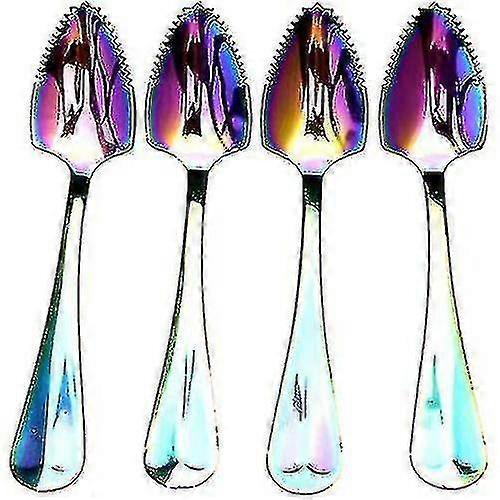 Stainless Steel Grapefruit Spoons For Citrus Fruit, Rainbow Magic Mirror Finish Serrated Grapefruit