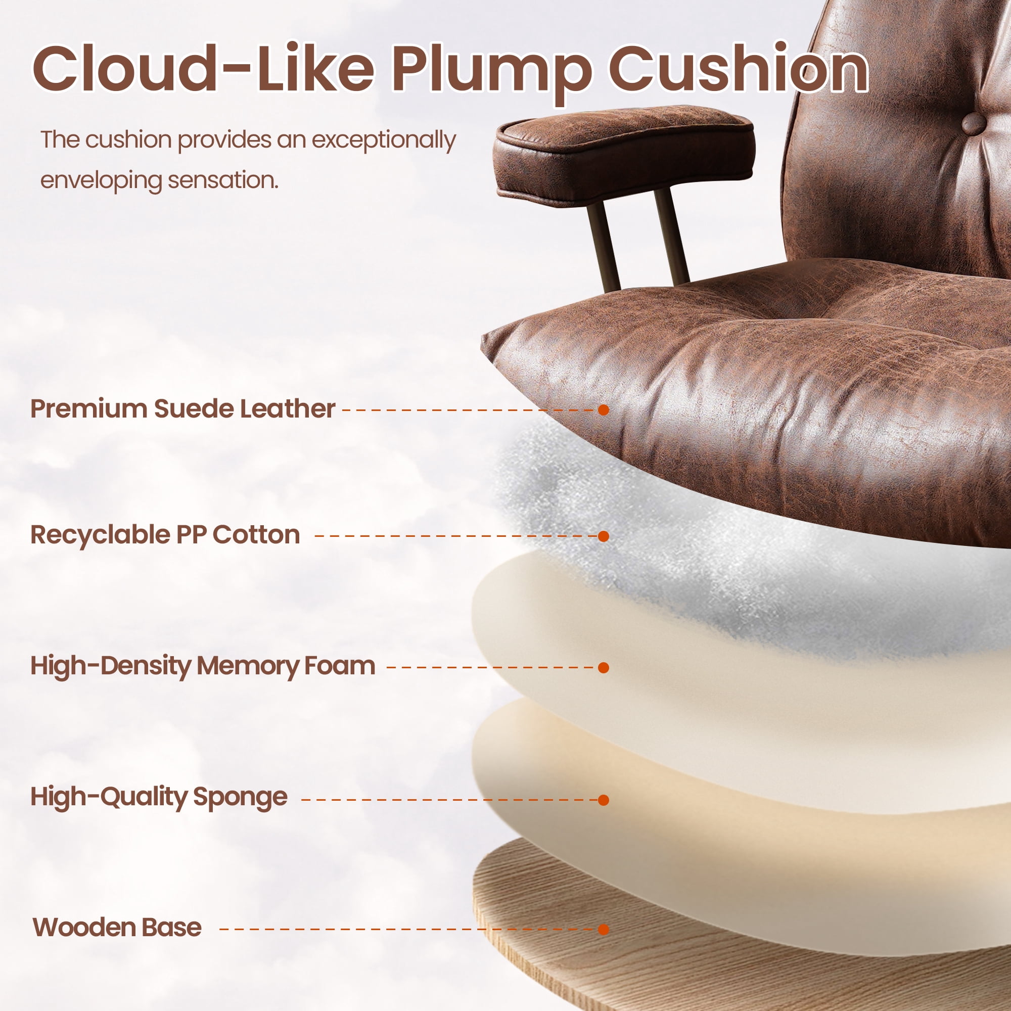 XIZZI Executive Office Chair, Oversized Computer Desk Chair with High Back, Ergonomic Elegant Design, Multi-Layer Memory Foam Cushion, Dark Brown (Suede Leather)