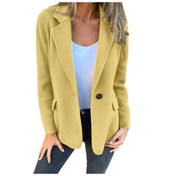 YDFCWXW Women Solid Color Blazer Wool Blend Causal Business Office Open Front Blazers Jacket for 2025 Fall Yellow, M