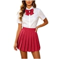 thumbnail image 2 of IUYRTFE Women's High Waisted Pleated Mini Skirt Adjustable Waist with Bow Tie School Uniform A Line Short Skirt, 2 of 9