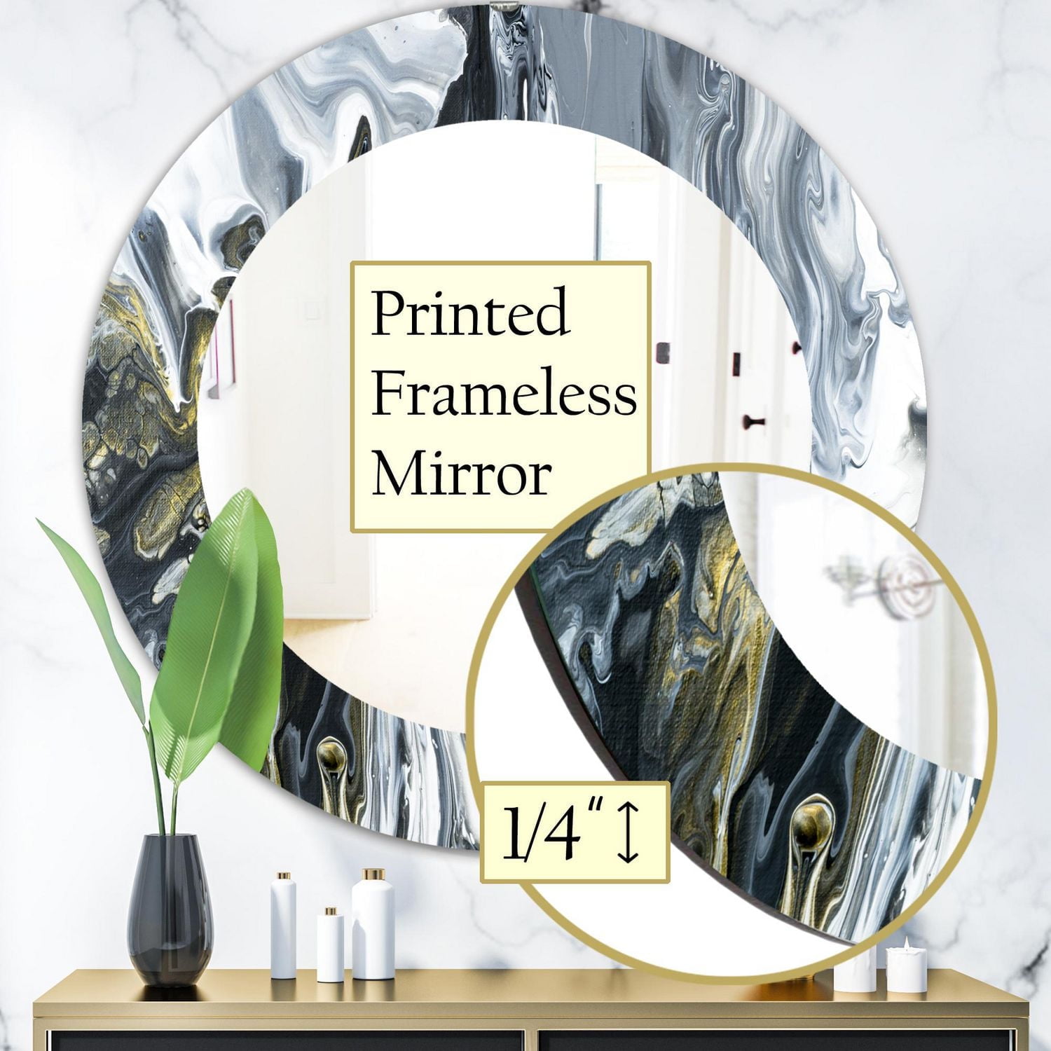 Designart 'Marbled Geode 13' Mid-Century Modern Mirror - Oval or Round Bathroom Mirror - 32x32