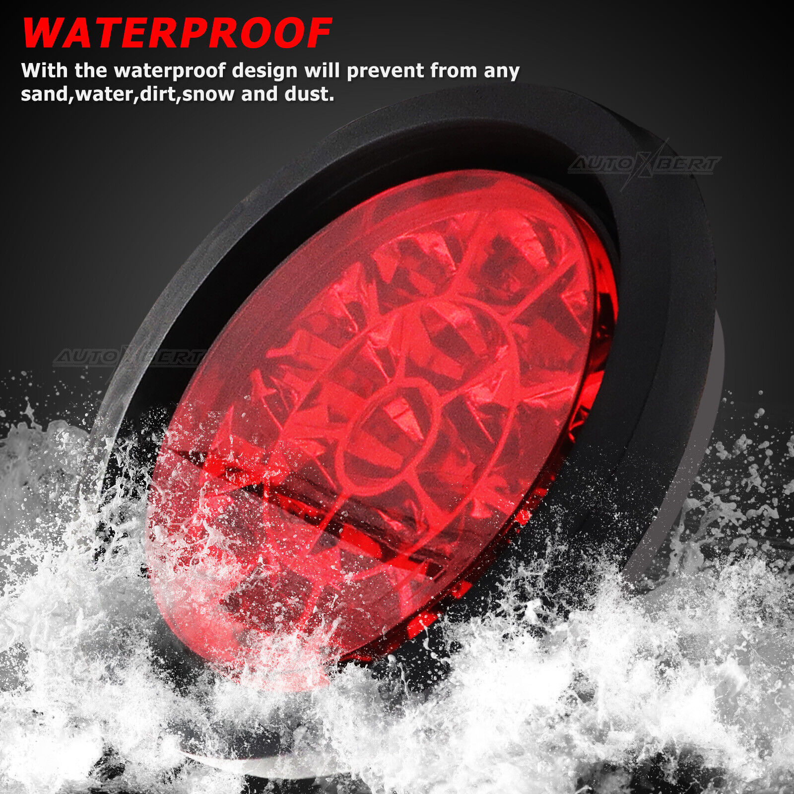 Yiyasu 2X Red 4 inch Round 16 LED Trailer Tail Lights Truck Stop Brake Lamp Waterproof  ABS Rubber