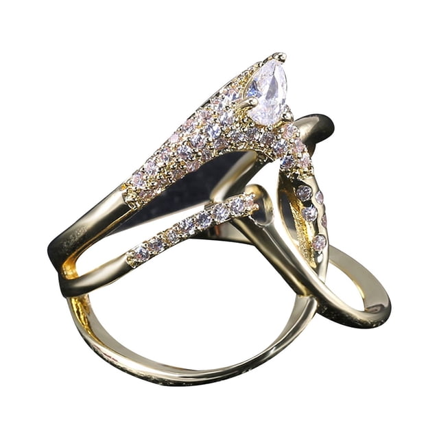 Small Light Gold Geometric Water Drop Zircon Ring With Personalized Engraving