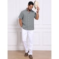 thumbnail image 2 of DARING DIVA Men's Plain Linen Short Sleeve Contrast Color Collar Shirts M Gray, 2 of 7