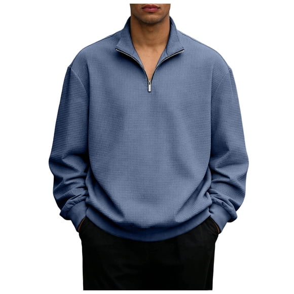 Ketyyh-chn99 Mens Knit Polo Shirts Long Sleeve Men's Long Sleeved Sweater Solid Color Half Zipper Long Sleeved Sweater Size for 2XL,Navy