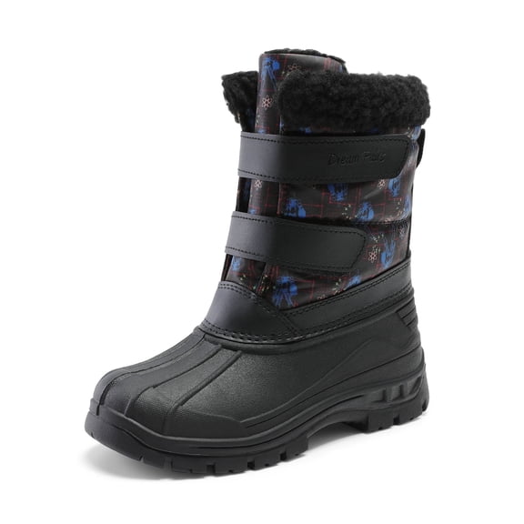 DREAM PAIRS Kids Winter Snow Boots Boys & Girls Outdoor Waterproof Mid-Calf Boot Black/Blue/Grey Size 4