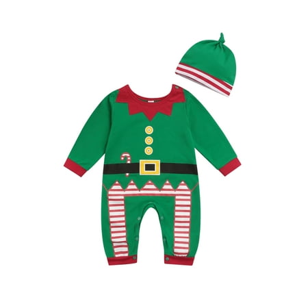

ZIYIXIN Newborn Baby Girls Boys Christmas Outfits Santa Claus Romper Long Sleeve Bodysuit Jumpsuit with Hat Clothes Green 3-6 Months