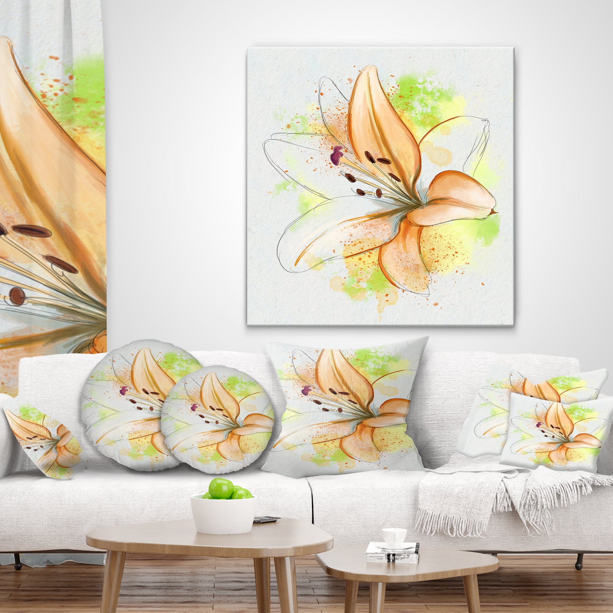 Designart Cute Yellow Flower with Green Splashes - Floral Throw Pillow - 18x18
