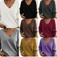 thumbnail image 3 of Women's Striped Sweater Casual Long Sleeve V Neck Chunky Knit Drop Shoulder Jumper Tops Pullover, 3 of 5