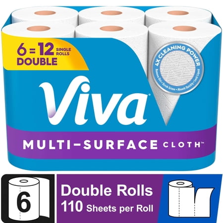 Viva Multi-Surface Cloth Paper Towels, 6 Double Rolls, 110 Sheets per Roll