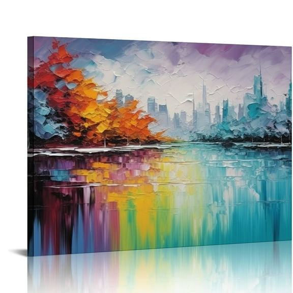 COMIO Hand Painted Modern Oil Painting on Canvas Large Abstract Wall Art Colorful Artwork Living room Bedroom Dining Room Wall Decor Ready to Hang 20x16in