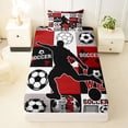 thumbnail image 3 of Castle Fairy Minimalist Soccer Collage Twin Sheets 3pcs, Sports Theme Bedding, Red Black White,1 Fitted Sheet, 1 Flat Sheet and 1 Pillowcase, 3 of 6