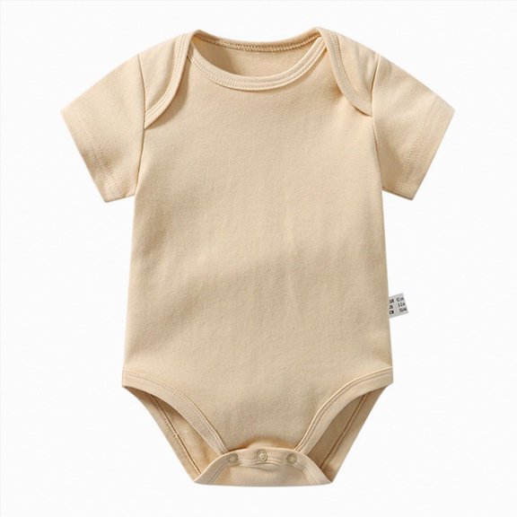 WUANDIXFA Baby Boy Clothes Summer 3 6 12 18 24 Months Baby Short Sleeve Pajamas Unisex One-Piece Sleeper Romper Soft Cotton Sleeper,Khaki,12-18 Months