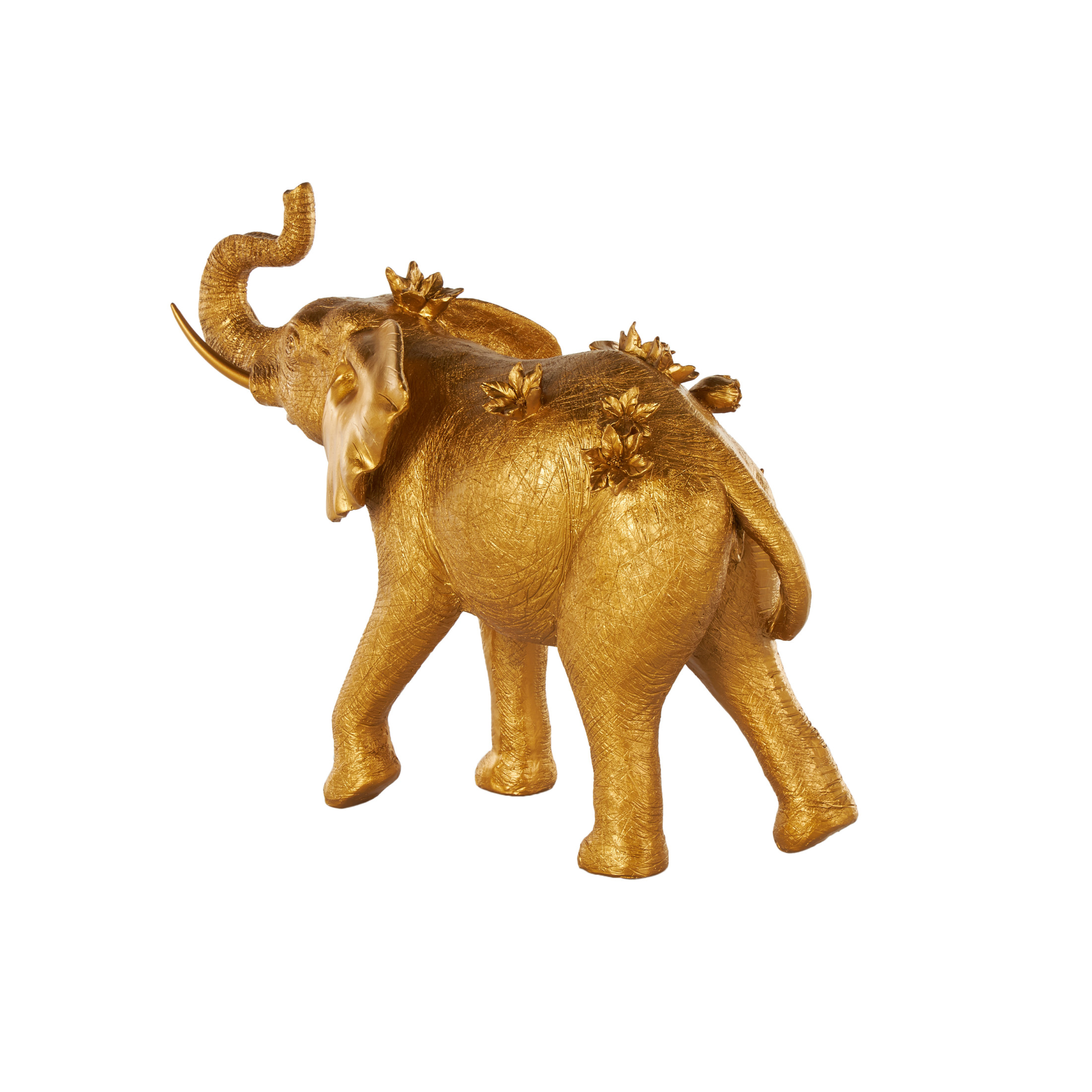 22" x 19" Gold Resin Walking Elephant Sculpture with Floral Accents, by DecMode