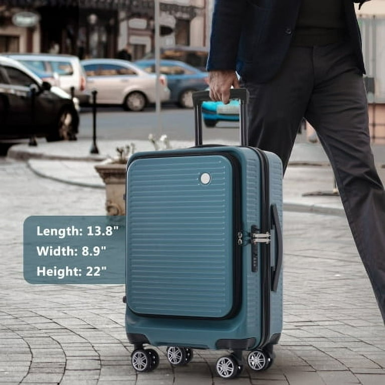 Luggage with USB Port Lightweight Suitcase with Cosmetic Case Carry On Luggage with Spinner Wheels Light Blue
