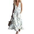 thumbnail image 4 of fheaev Womens Summer Maxi Dress Tank Sleeveless V Neck Button Down Casual Floral Loose Beach Vacation Sundress with Pockets Multicolor XL, 4 of 7