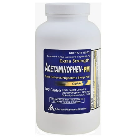 Acetaminophen PM Generic for Tylenol PM 500 Caplets Pain Reliever & Nighttime Sleep (Best Medicine For Headache And Fever)