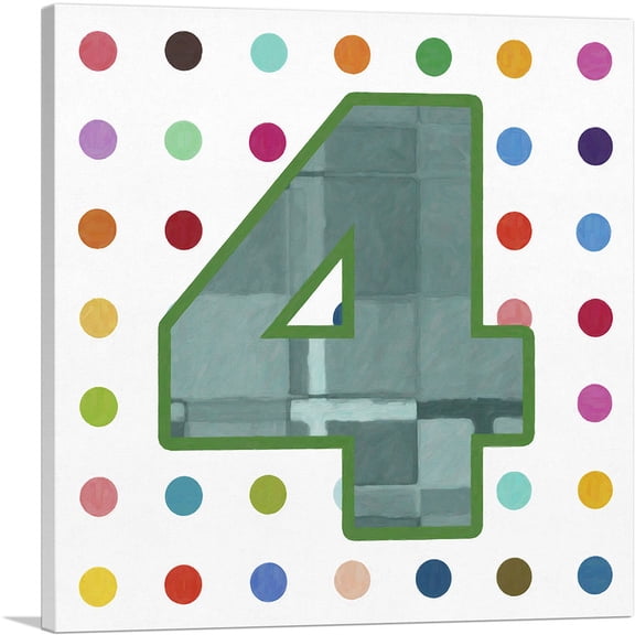 ARTCANVAS Fun Polka Dots Number 4 Four Numeral Canvas Art Print - Size: 36" x 36" (0.75" Deep)