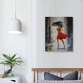 thumbnail image 3 of Nawypu Abstract Canvas Print Rain Modern Wall Art Painting Girl Umbrella with Red Dress Walking in Street Figure Artwork, 3 of 4