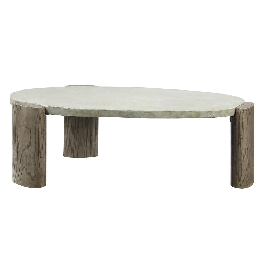 Acme Furniture Jacina Cement Coffee Table in Weathered Gray and Oak