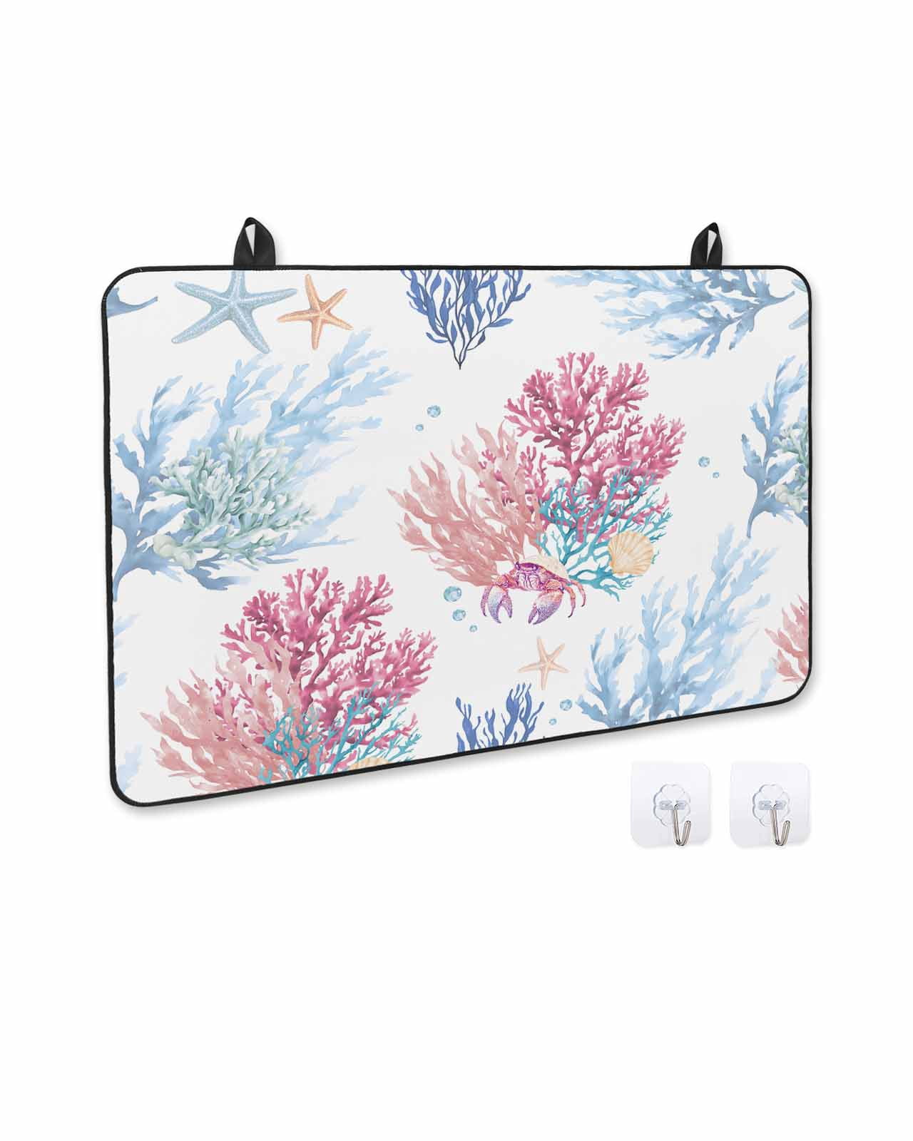 nqOlkjepod Large Induction Cooktop Protector Mat 24"x21", Pink Blue Coastal Stove Top Covers for Electric Stove, Ocean Coral Summer Beach Nautical Stove Burner Cover Mats, Glass Top Stove Cover