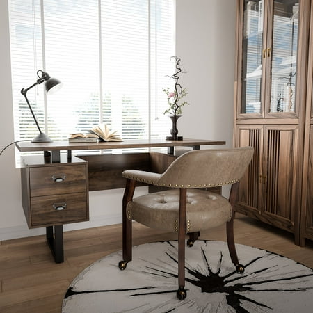 JESONVID Contemporary Home Office Laptop Desk with Floating Desktop and 4 Storage Drawers 59 L(Walnut)