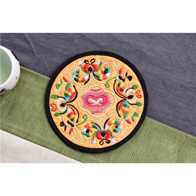 Posavasos de tela bordado a máquina redondo creativo para el hogar, aislamiento térmico, antiescaldaduras, impresión impermeable, regalo, posavasos de té