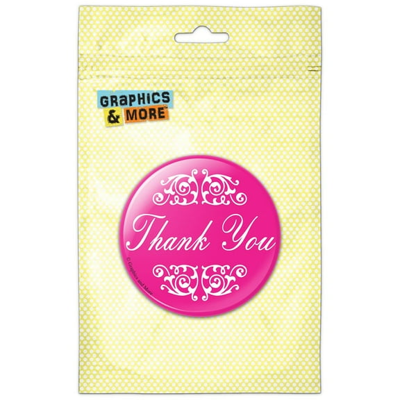 Thank You Elegant Scrolls Pink Pinback Button Pin Badge