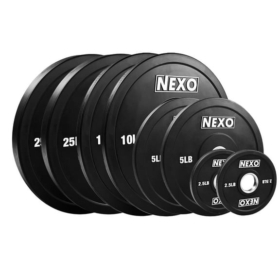NEXO 85LB Rubber Bumper Plate Set - 2 Inch Premium Matte Black Cross Training Weight Plates