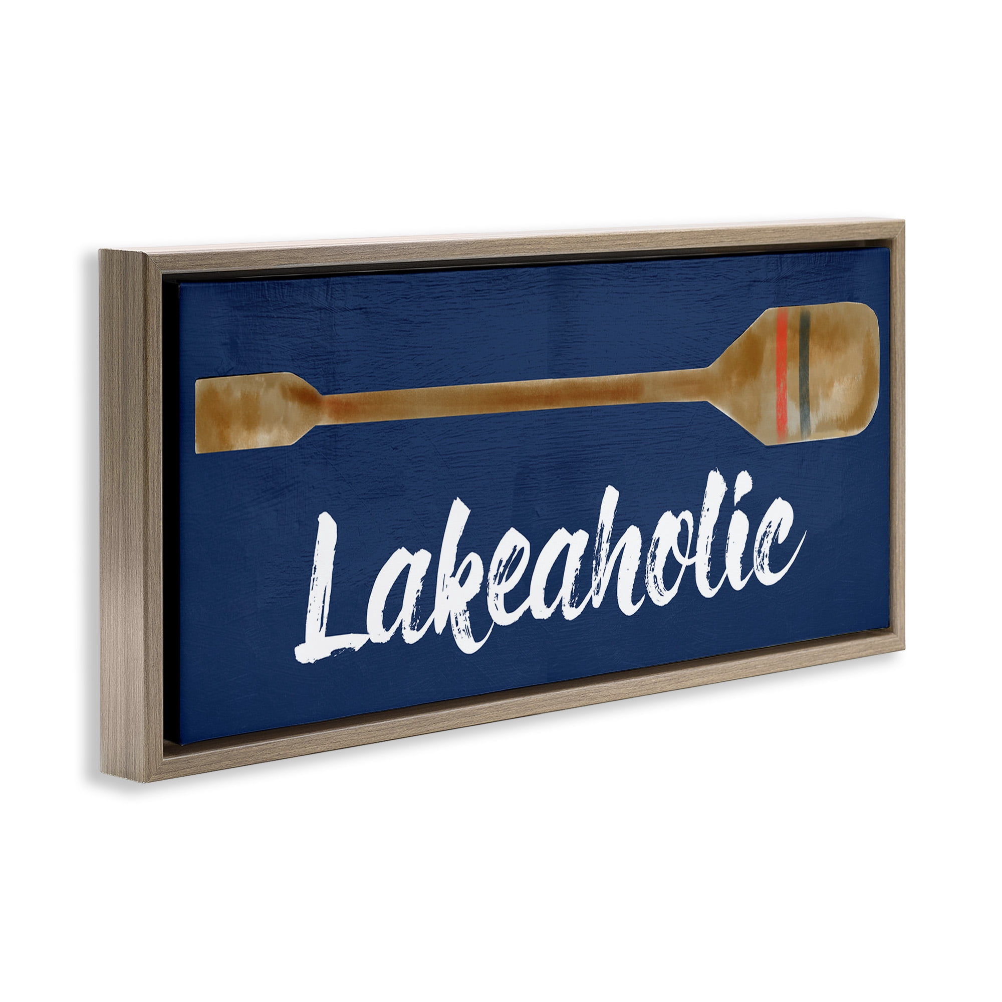 Stupell Industries Lakeaholic Boat Oar Inspirational Painting Brown Floater Framed Canvas Art Print Wall Art, 31 x 14