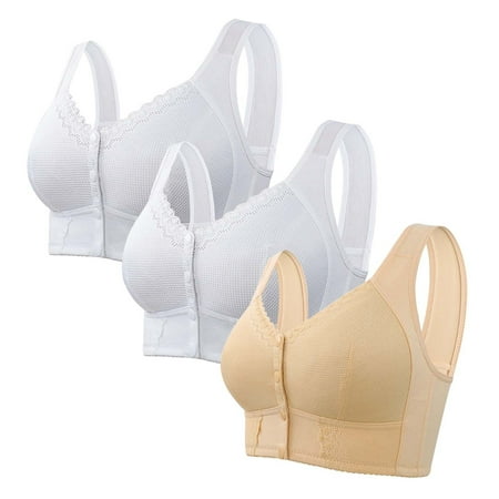 Pavied Bras for Women Wireless Bras Moona Bra For Senior Front Closure Breathable Bra For Seniors Wirefree Bras For Older Women Bralettes for Women Lace Bralette clearance sales White 2 58